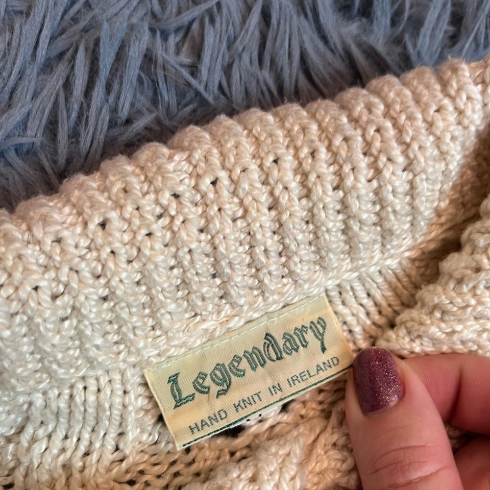 Legendary Vintage Hand Knit In Ireland Cream Sweater Size M - Picture 3 of 7